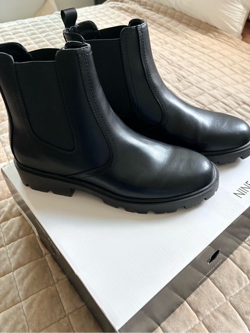 Nine West Black Chelsea Lug Sole Ankle Boots